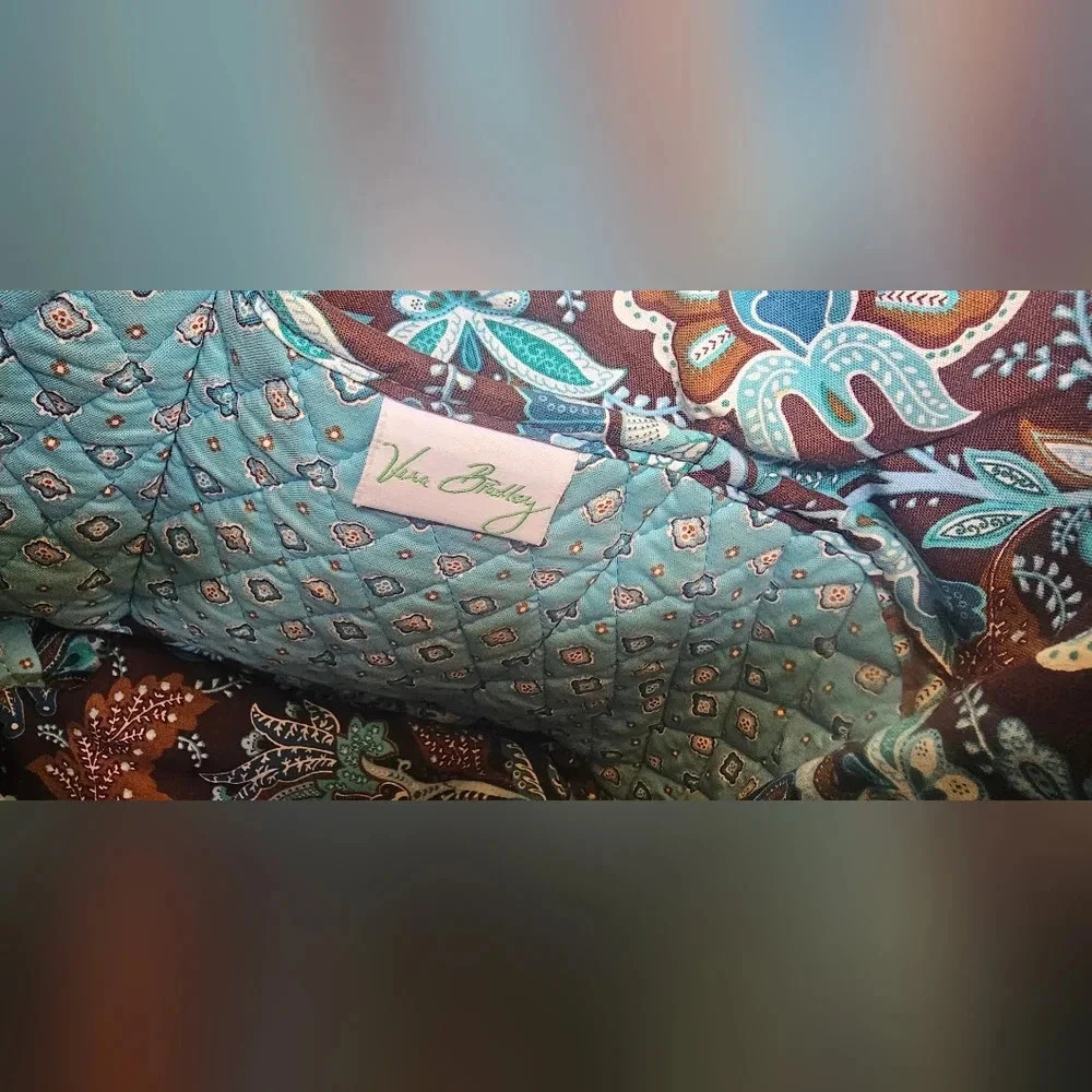 Retired Vera Bradley Blue Java Brown Floral Paisley Tote - Picture 10 of 16